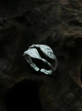 国风潮时尚人间草木戒指女中式超划算清冷感喷砂设计开口食指环