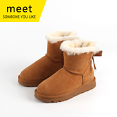 MEET羊皮毛一体雪地靴贝莉蝴蝶结短靴真皮防滑冬季 羊毛靴子女棉鞋