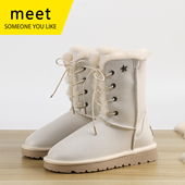 冬季 MEET羊皮毛一体高筒雪地靴女加厚系带棉鞋 女神款 羊毛防滑靴子