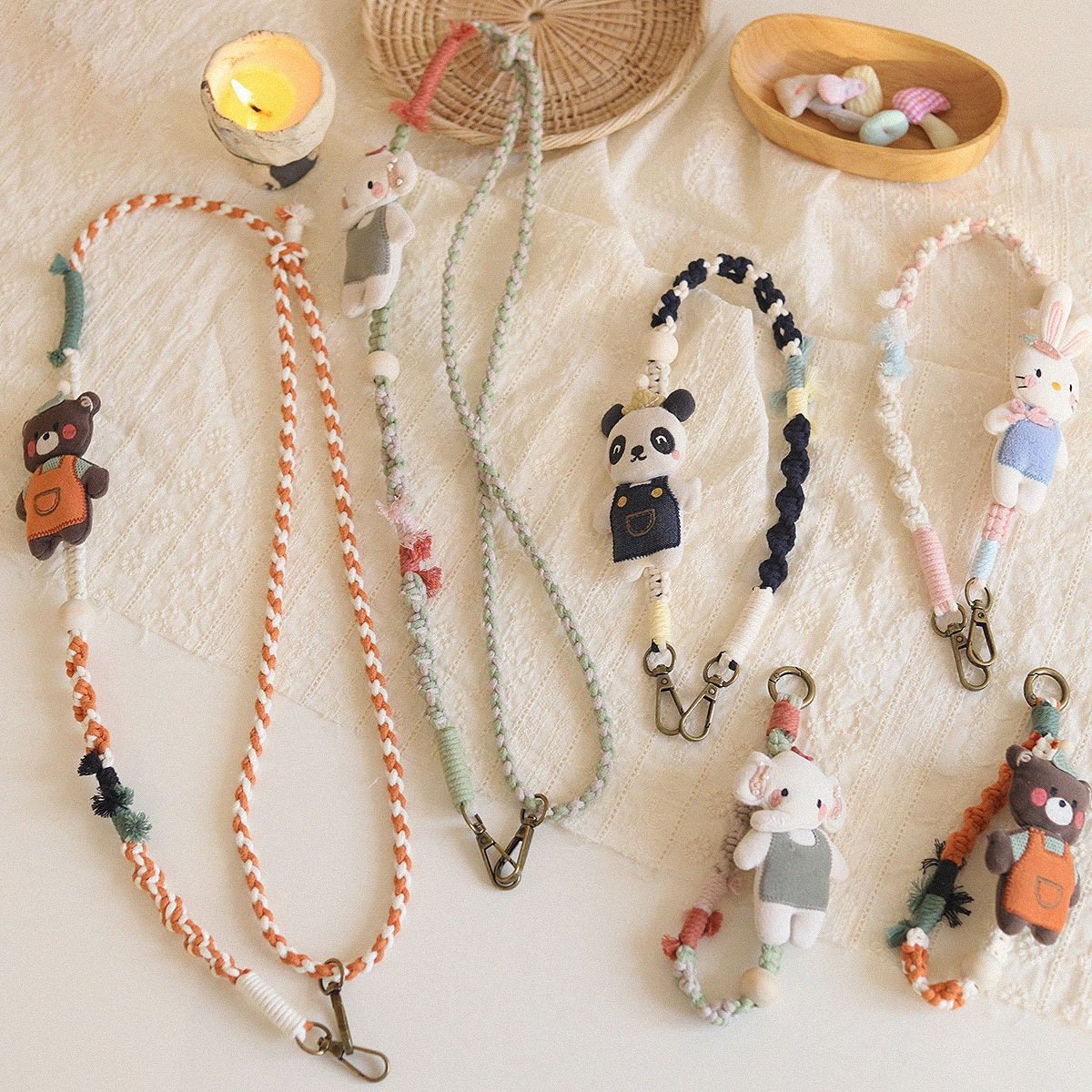 26原创手工编织手机挂绳可爱熊猫公仔长款斜挎绳防丢可调长短背带