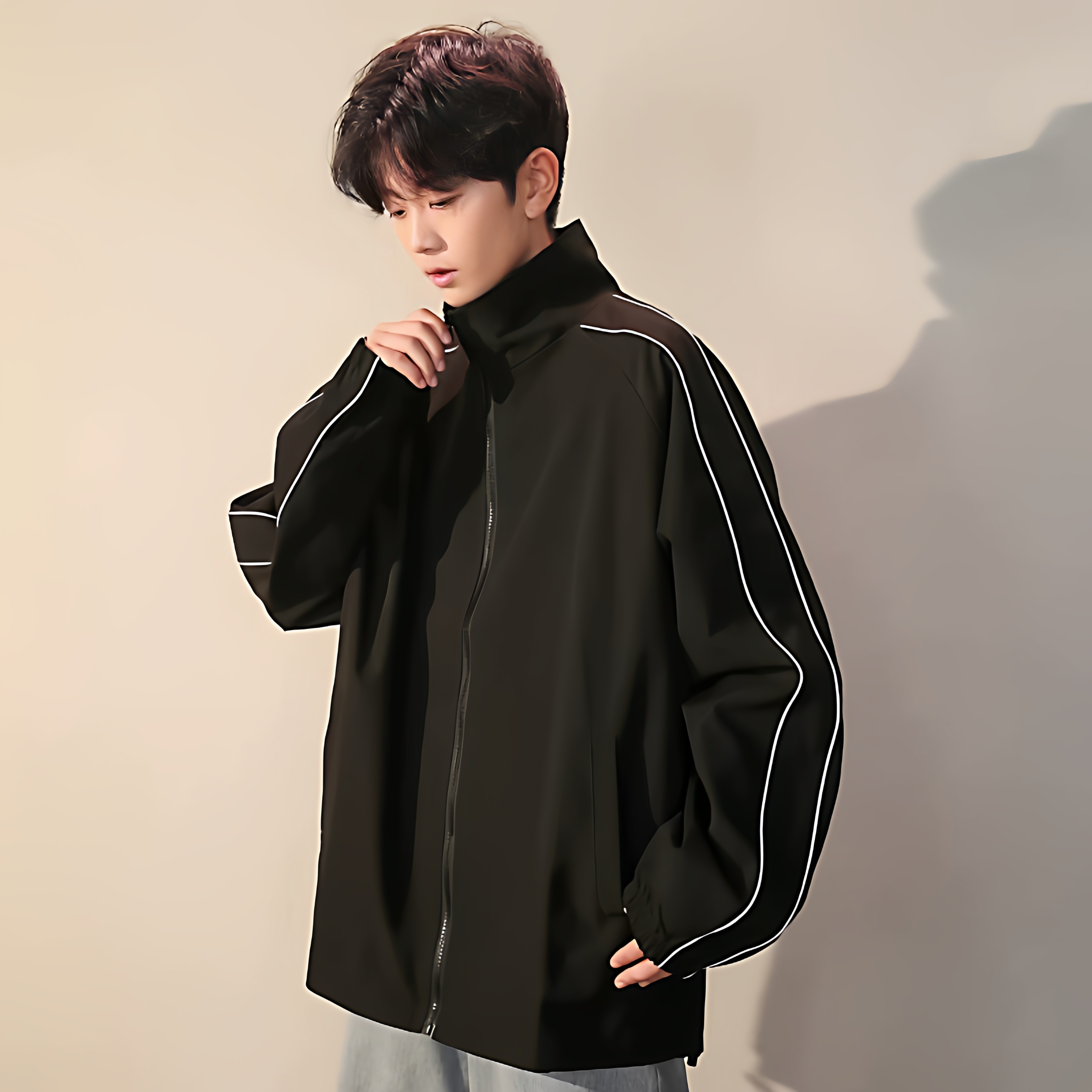 立领外套男2026春秋新款痞帅青少年冲锋衣休闲运动飞行员加绒夹克