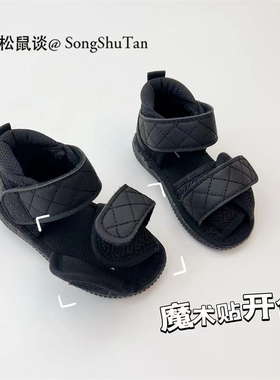 te单宝宝凉鞋小童男女夏季网面布凉鞋透气黑色休闲防滑软底魔术贴