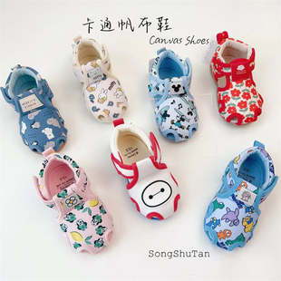 学步鞋 儿童夏季 婴幼童防滑 男女宝宝包头布凉鞋 出口卡通小童帆布鞋