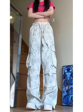 2025春季小众扎染脏脏休闲裤男宽松直筒工装长裤24XK66790-特批40
