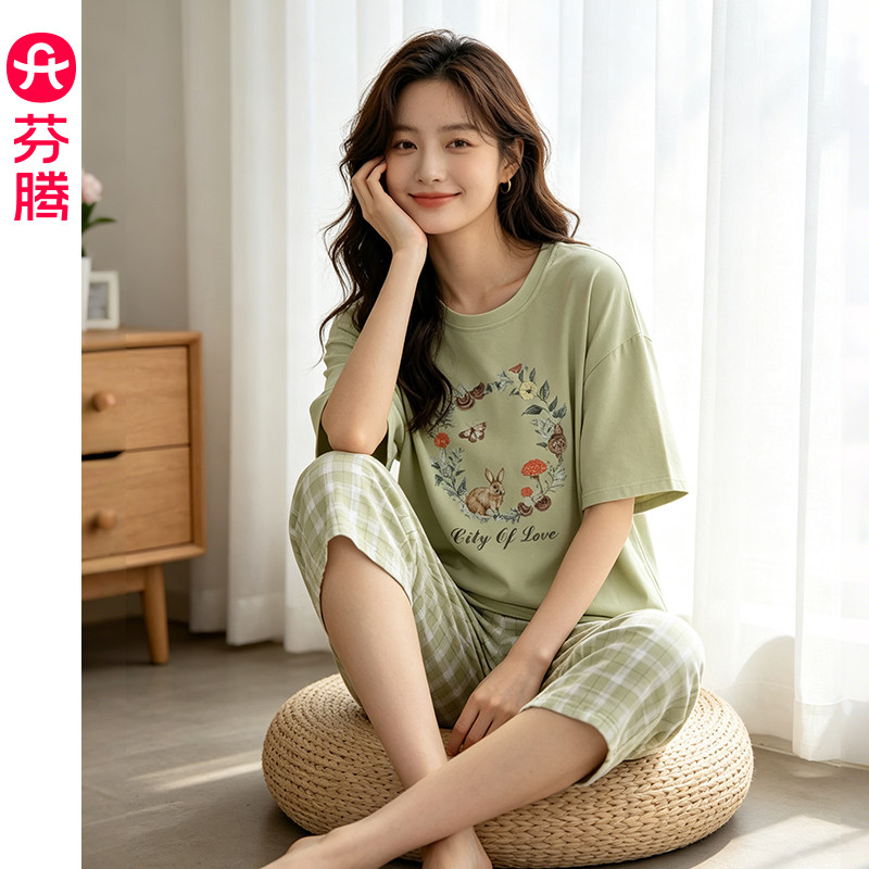 芬腾夏季女士纯棉薄款睡衣套装图片