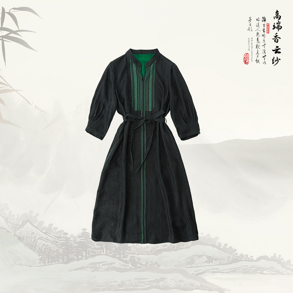 品牌新款高端气质立领宽松显瘦系连衣裙