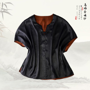 香云纱桑蚕丝国风新中式 品牌新款 V领上衣429491
