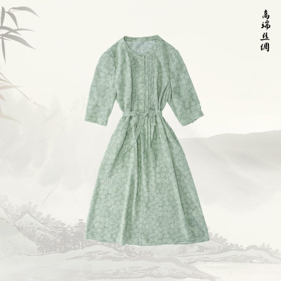 【清影】品牌新款桑蚕丝优雅气质宽松显瘦中长款连衣裙516138