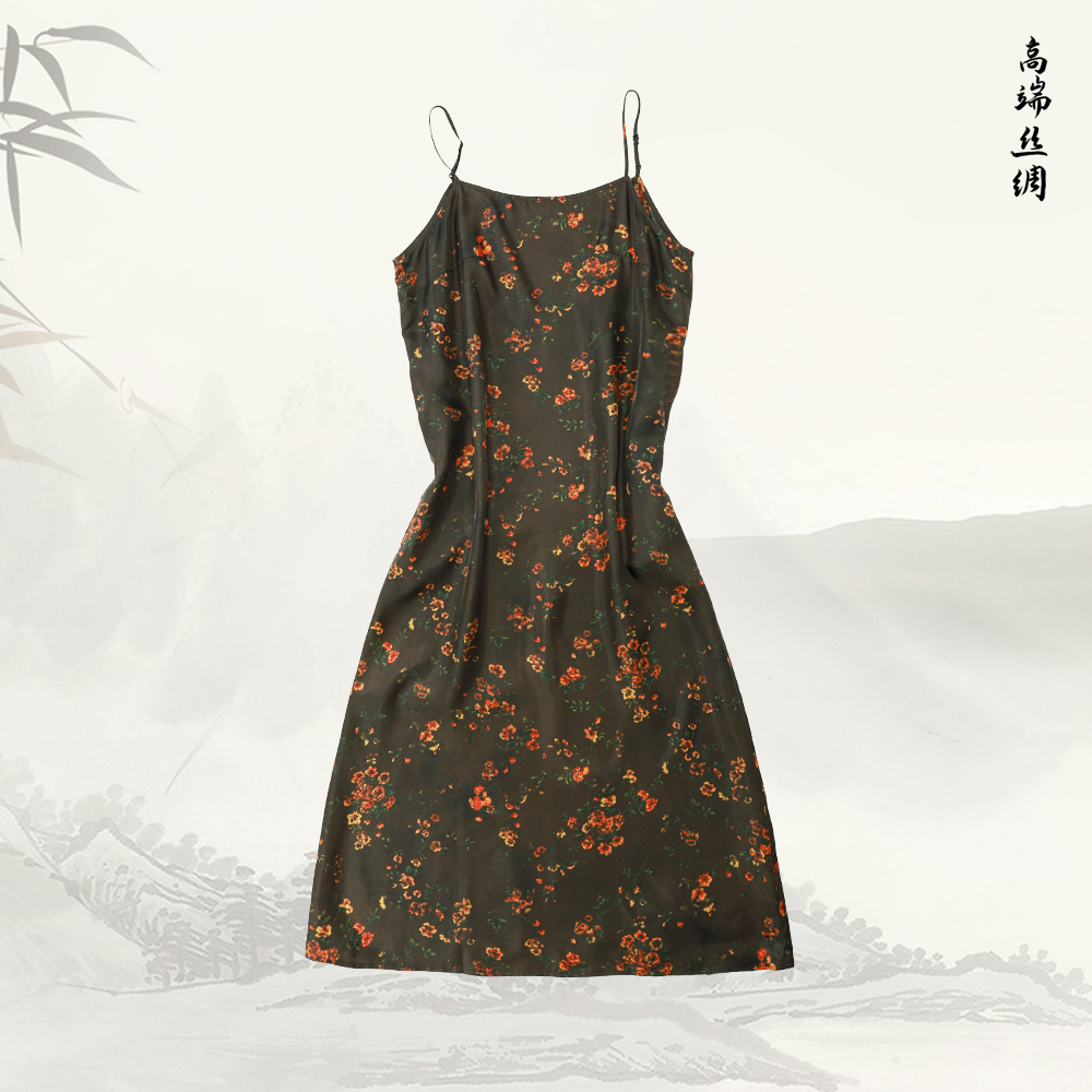 品牌新款桑蚕丝夏季时尚吊带连衣裙529149