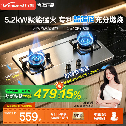 万和B9不锈钢燃气灶旗舰店天然气家用液化气猛火灶具以旧换新补贴