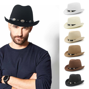 稍大头围春夏季男女遮阳草编汉堡帽翘檐礼帽防晒洪堡爵士太阳帽