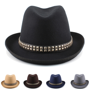 稍大头围春秋冬男女英伦汉堡帽翘檐毛呢礼帽欧美复古洪堡爵士帽