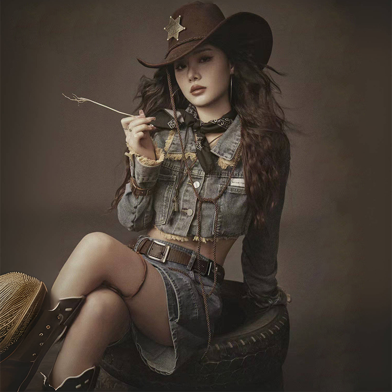 男女大檐西部牛仔帽带防风绳宽檐