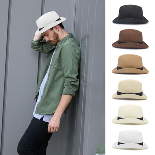 稍大头围春夏季男女遮阳草编汉堡帽翘檐礼帽防晒洪堡爵士太阳帽