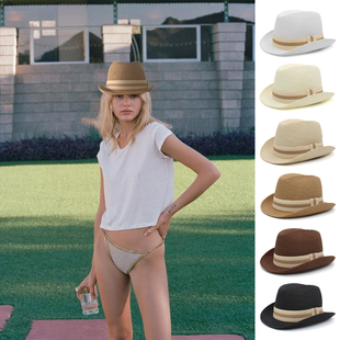 稍大头围春夏季男女遮阳草编汉堡帽翘檐礼帽防晒洪堡爵士太阳帽