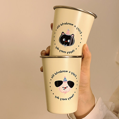 小猫小狗洗漱杯不锈钢情侣牙刷杯简约卡通创意漱口杯儿童刷牙杯子