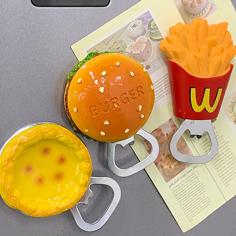卡通可爱炸鸡薯条真磁吸冰箱贴ins卡通儿童美式立体起子开瓶器