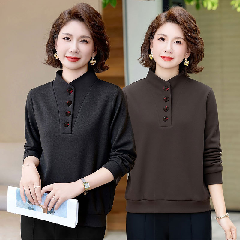 妈妈秋冬装中老年女洋气百搭显瘦遮肉上衣简约加绒加厚保