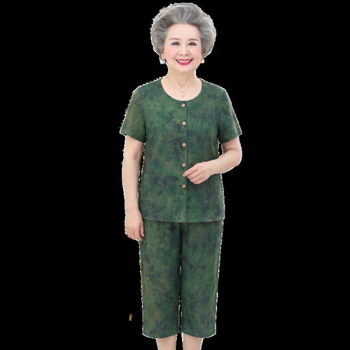 妈妈睡衣女中老年纯棉开衫家居服奶奶大码宽松中袖七分裤套装夏