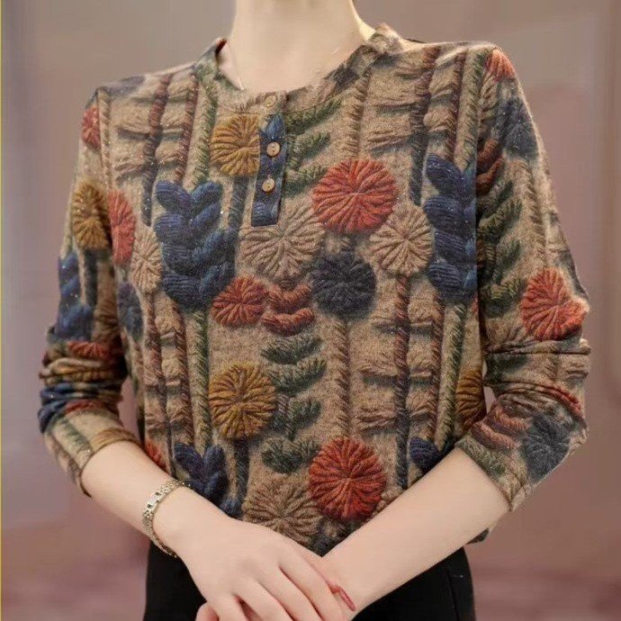 直播爆款时尚印花保暖上衣女长袖2025秋冬季新款打底小衫