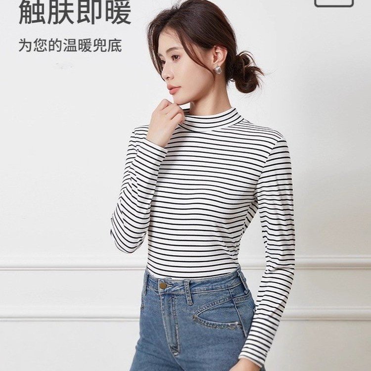 德绒半高领打底衫秋冬新款洋气修身纯色长袖t恤内搭上衣