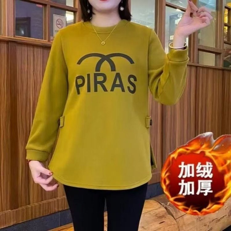 直播爆款中长款加绒秋冬新款宽松显瘦上衣休闲字母卫衣女