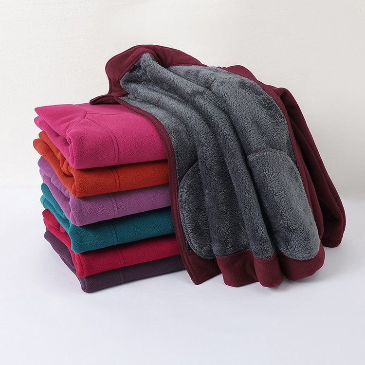 2025新款秋冬加绒加厚摇粒绒外套立领抓绒妈妈百搭开衫女