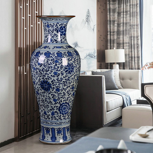 景德镇陶瓷落地大花瓶仿古青花瓷客厅桌面装饰品公司开业送礼摆件