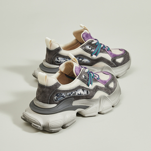 【轻便百搭显脚小】厚底增高拼色老爹鞋女秋季女鞋新款运动休闲鞋