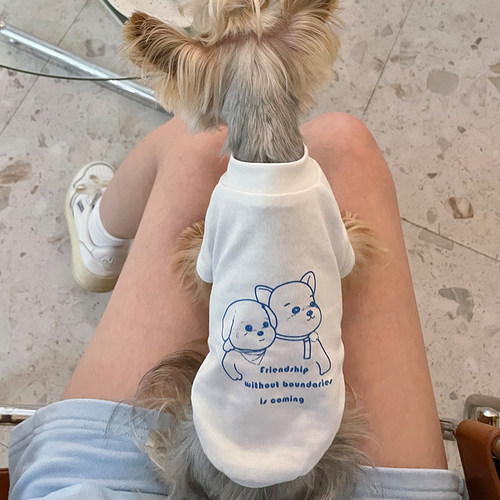 小甜粥猫狗衣服手绘印花T恤