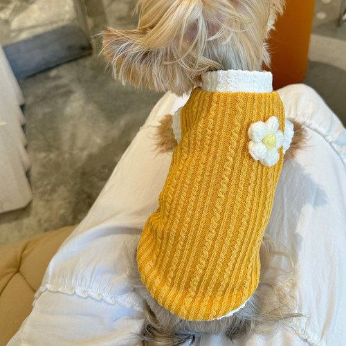 小甜粥宠物服狗狗猫咪卡通小花弹力好穿小型犬背心约克夏宠物衣服