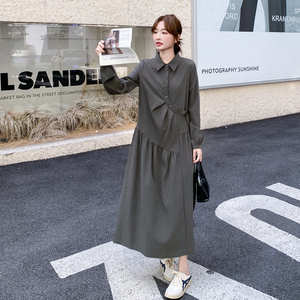 韩版时尚气质百搭显瘦长袖连衣裙套装女秋2025新款小众长裙两件套图片
