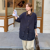 藏青色高级感气质工装外套女2025秋季新款韩系宽松小个子百搭上衣，女装风衣，2C196