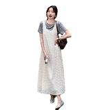 新品T恤+背心裙两件套连衣裙2C195-P135控198，女装连衣裙，2C196