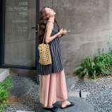 女神范氛围感条纹无袖上衣阔腿裤套装两件套女夏季气质叠穿一整套，女装套装/套裙，2C196