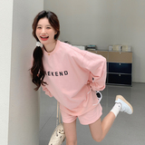 甜美减龄粉色卫衣套装女春秋2025新款小个子慵懒风百搭短裤两件套，女装套装/套裙，2C196