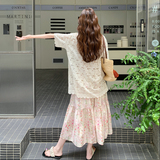 温柔系穿搭绝美蕾丝短袖上衣套装裙女夏新款显瘦碎花半身裙两件套，女装套装/套裙，2C196