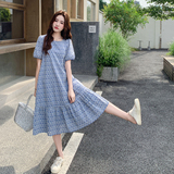 复古蓝色碎花圆领连衣裙女2025夏季新款独特别致宽松小个子a字裙，女装连衣裙，2C196