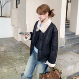 美式时髦复古羊羔毛外套女2025冬季高级感翻领机车服淡人穿搭夹克，女装皮草，2C196