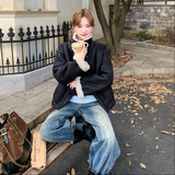 美式时髦复古羊羔毛外套女2025冬季高级感翻领机车服淡人穿搭夹克，女装皮草，2C196