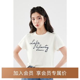 诗凡黎T恤手写感胶印字母亲肤透气短袖女2024春夏新款上衣合体