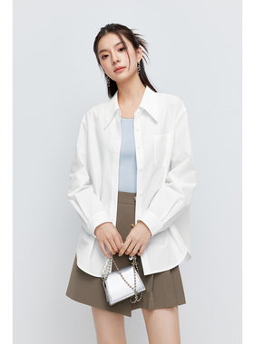 【商场同款】诗凡黎白色翻领长袖衬衫2024夏新款衬衣女3F4121102