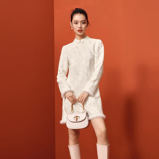 伊芙丽氛围感新中式 国风设计感旗袍A字连衣裙2024春装