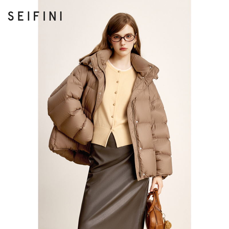 【商场同款】诗凡黎连帽鸭绒立领羽绒服2024冬新款外套3FA480071R