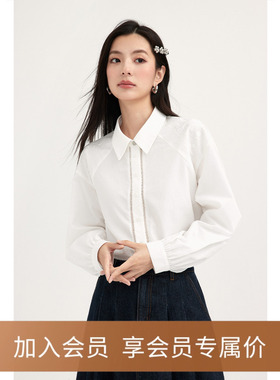 【商场同款】诗凡黎白色长袖衬衫2024夏新款别致衬衣女3F4120341
