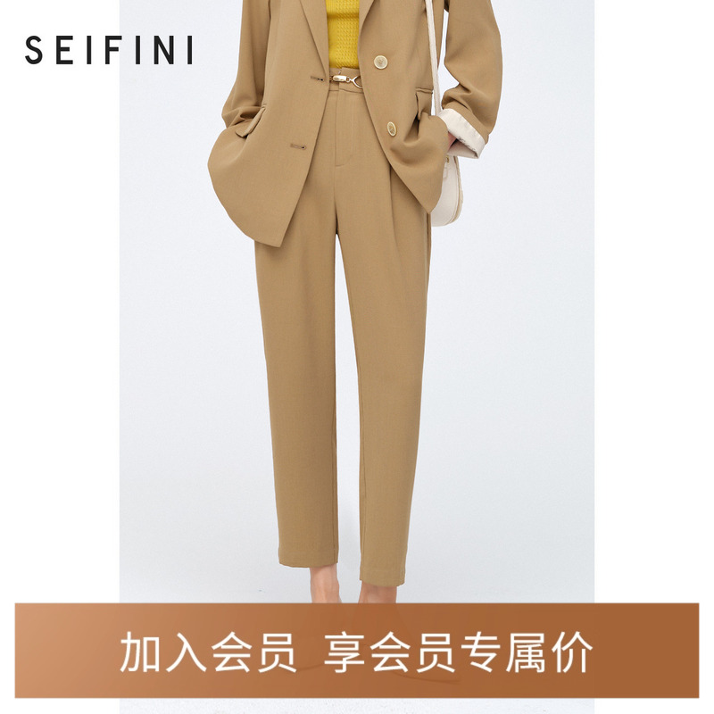 商场同款诗凡黎休闲裤女2023秋季新款橄榄绿高腰直筒裤3D4150661