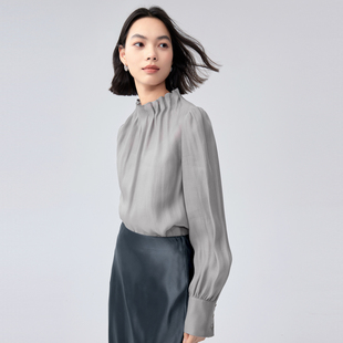 女2024秋新款 伊芙丽莱赛尔混纺轻薄褶皱衬衫 绝美气质通勤上衣