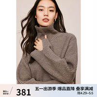 伊芙丽立领坑条灰色保暖羊毛慵懒风毛衣针织开衫女2024春款