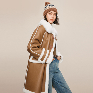 皮毛一體毛毛外套女2024秋款 伊芙麗淺棕色美拉德穿搭長款 上衣