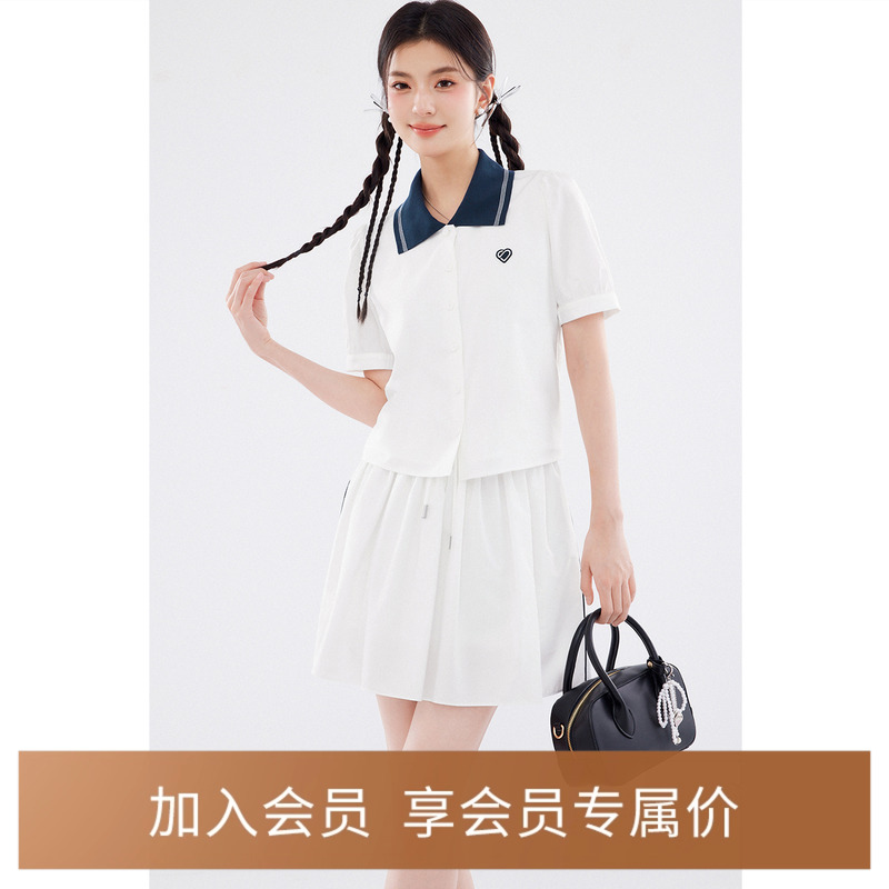 诗凡黎miu系流行学院风撞色polo领连衣裙2024夏新款莱赛尔套装女